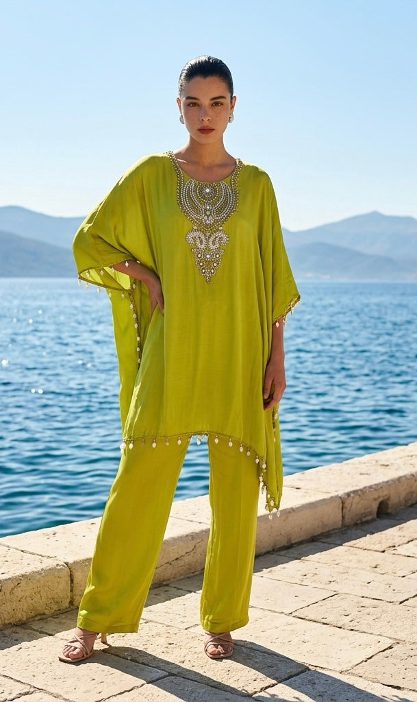 Parrot green kaftaan set