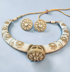 White kundan hasli set