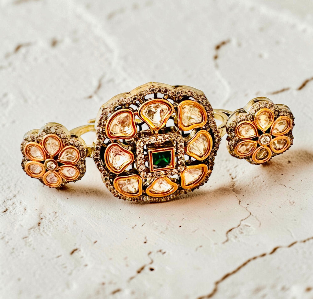 2-finger emerald Polki ring