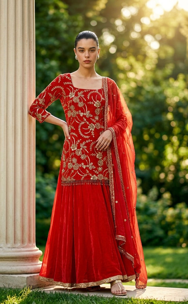 Rustish orange sharara set