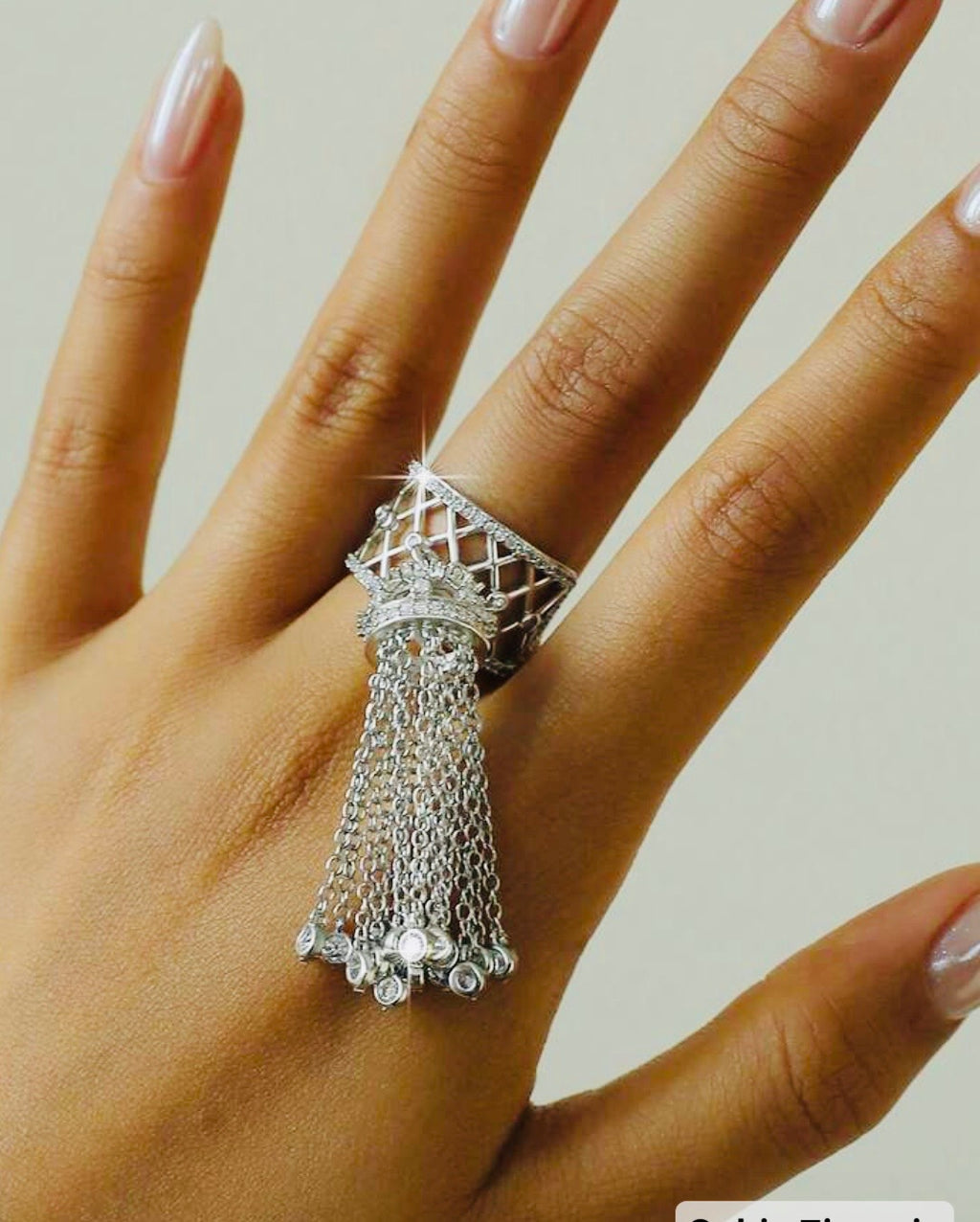 Silver chains tassel ring