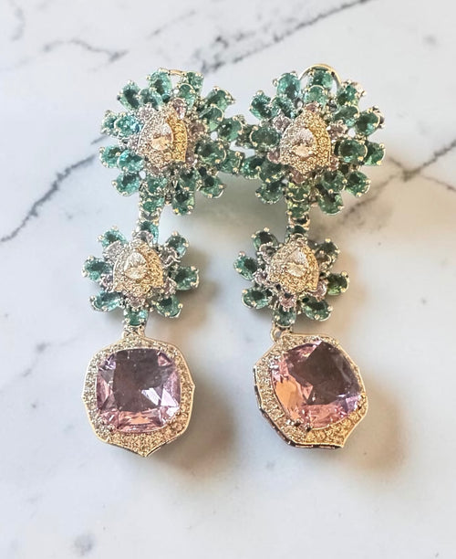 Green n pink ad earrings