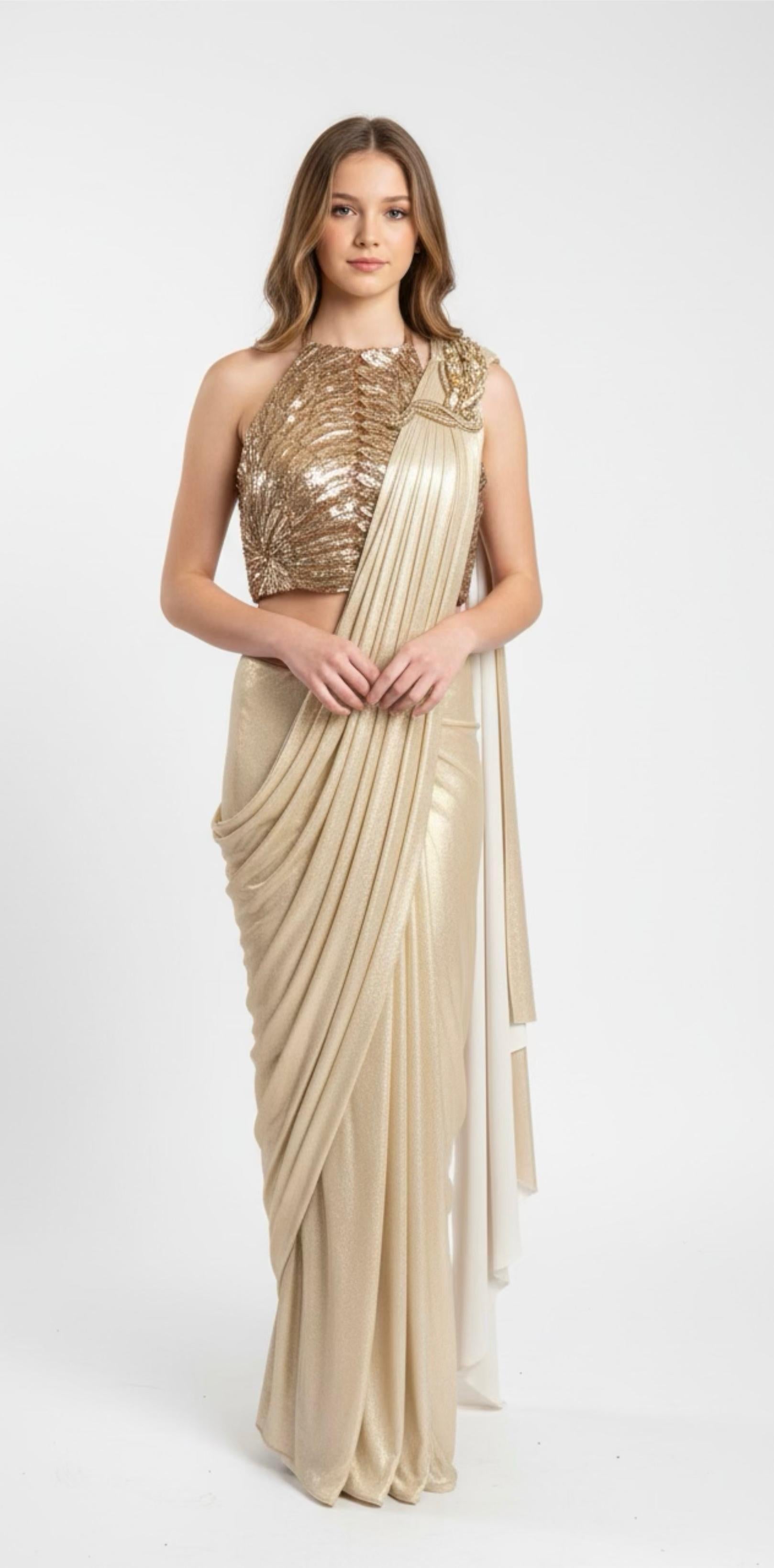 Shimmer gold lycra saree