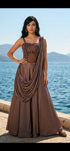 Greyish brown corset lehenga