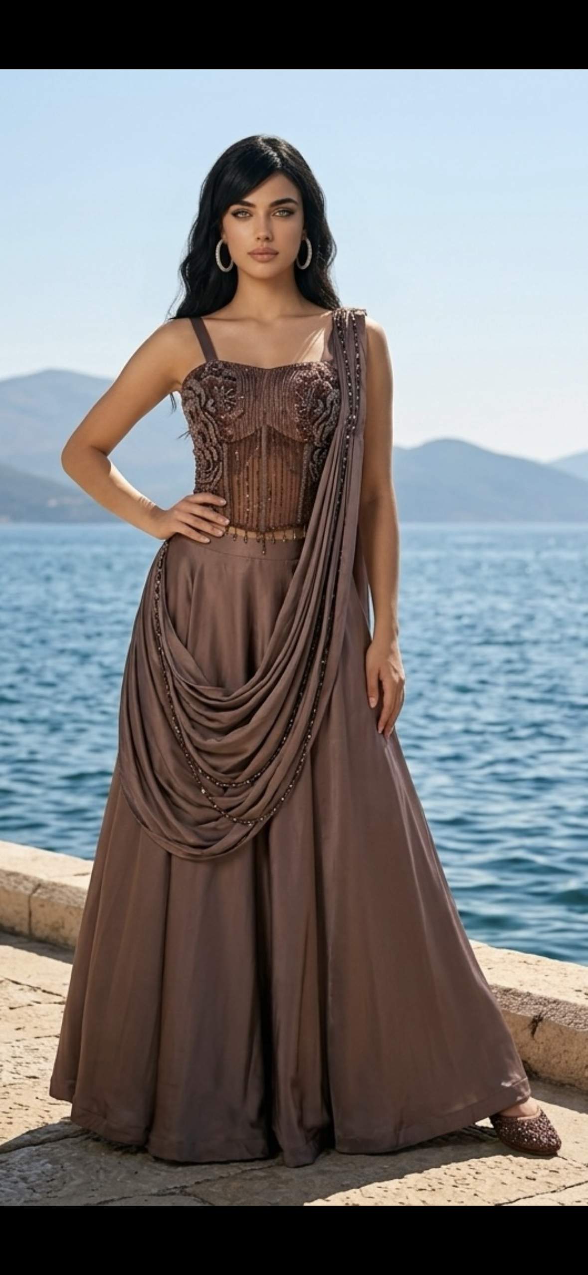 Greyish brown corset lehenga