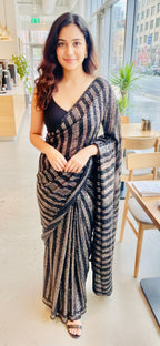 Black n gold sequins saree