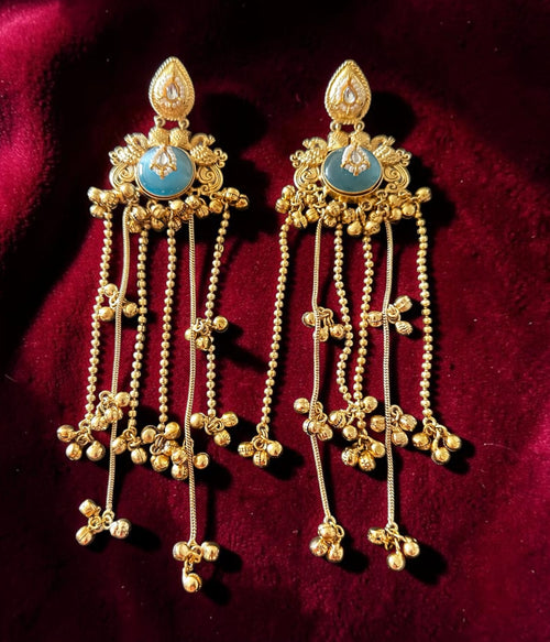 Blue stone ghungroo earrings