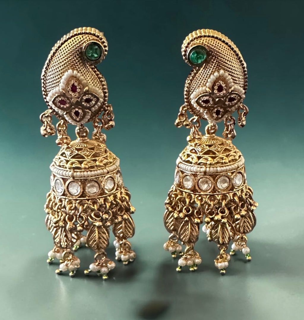 Green stone with kundan jhumkaas