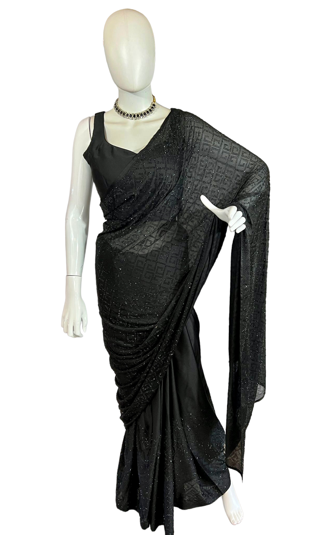 Black swaroski saree