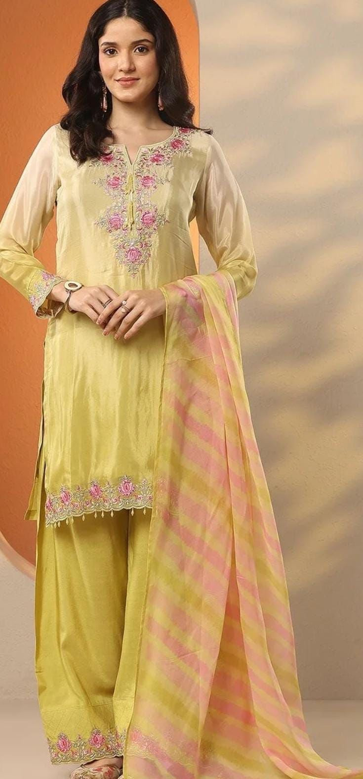 Yellowish green salwaar suit