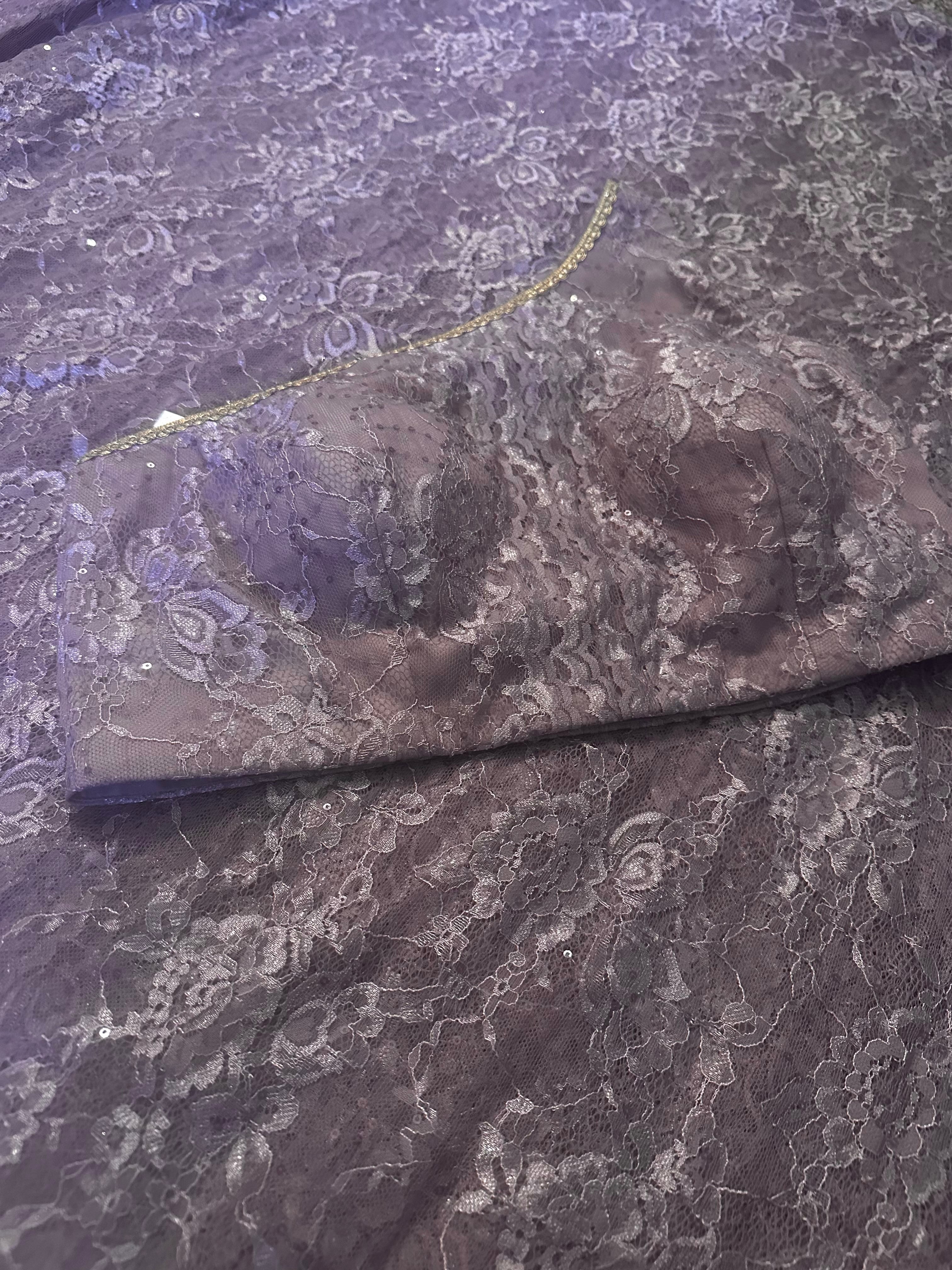 Lavender chantley lace saree