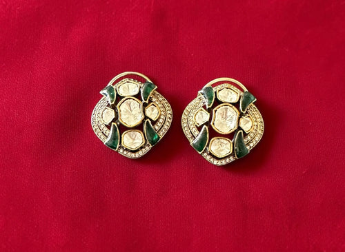 Emerald green Polki studs