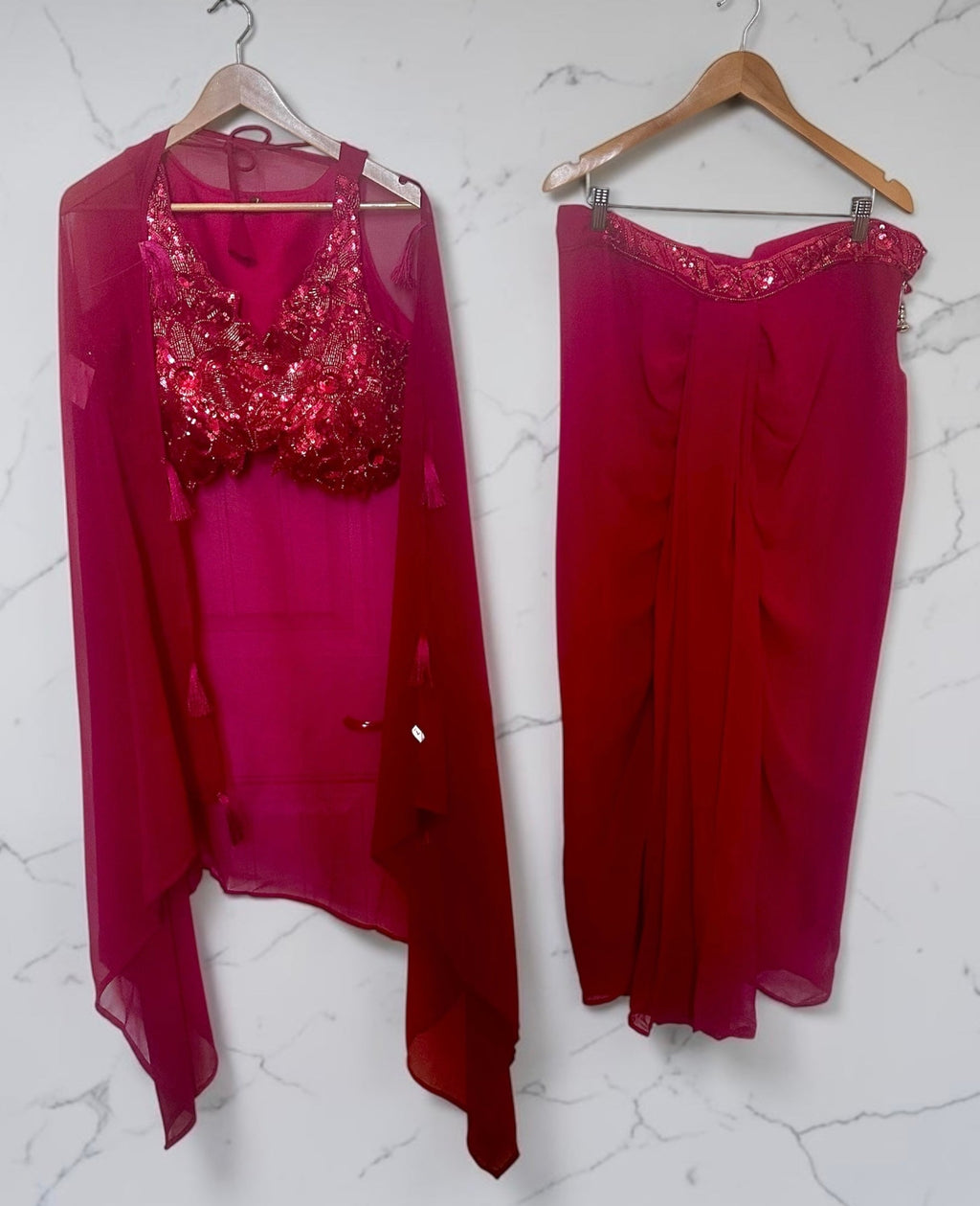 Maroonish red dhoti skirt set