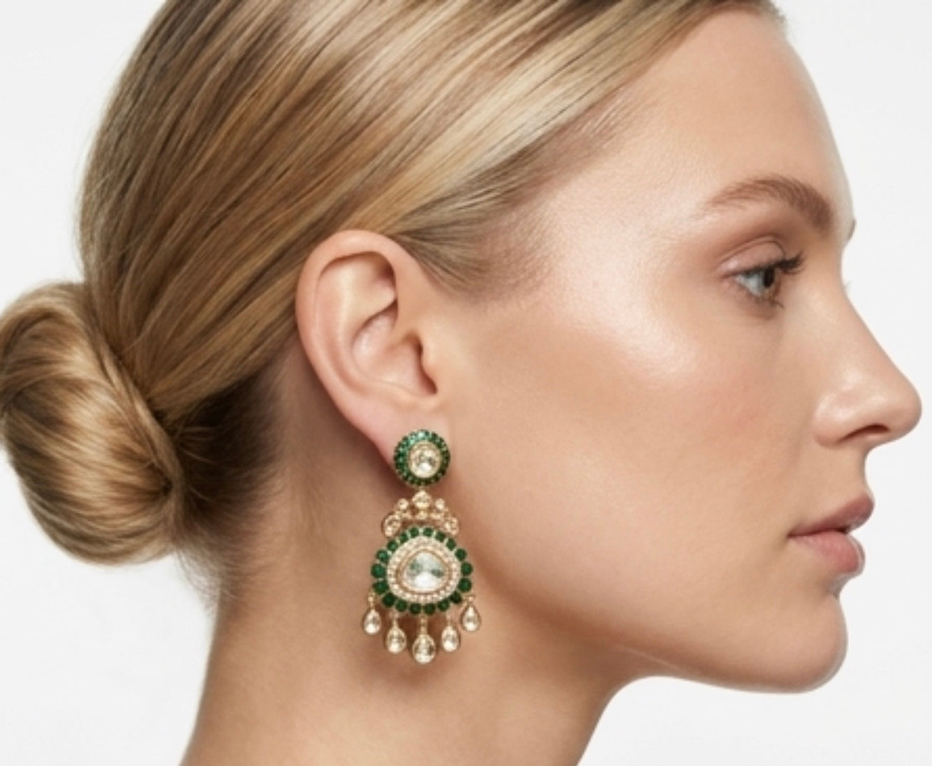 Emerald green Polki earrings