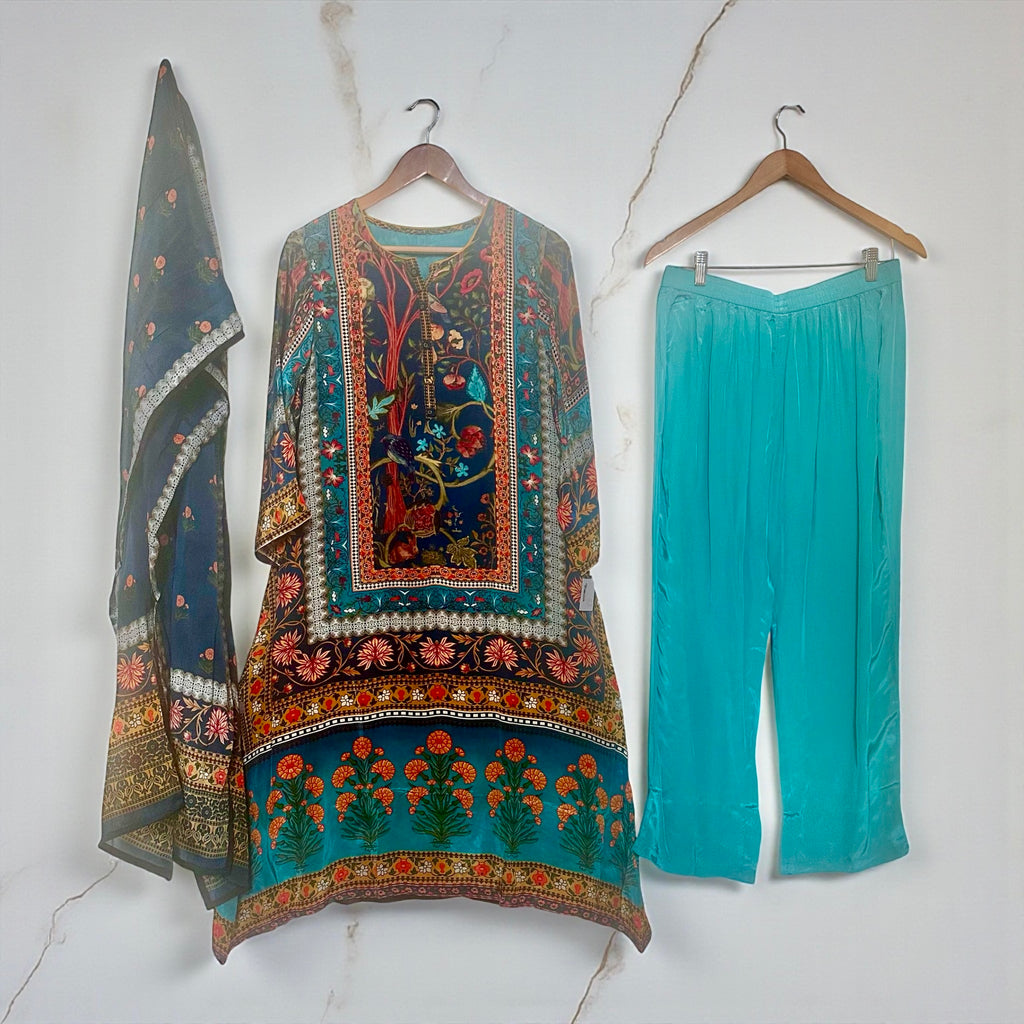 Blue printed suit