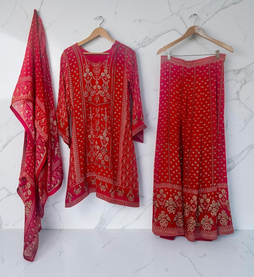 Deep red Sharara set