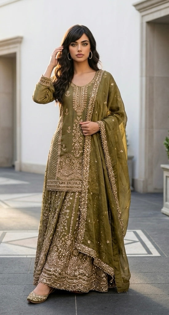 Mehndi green Sharara set