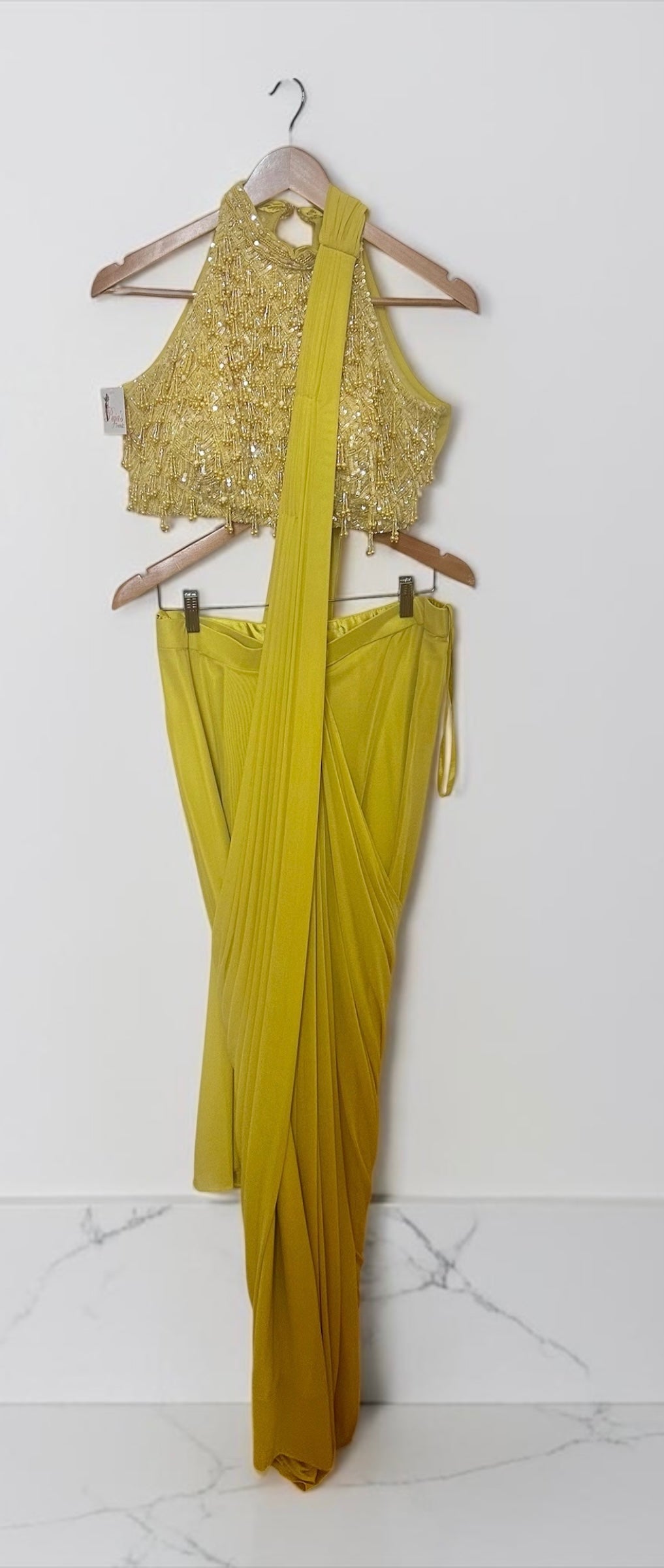 Lime green stitched saree