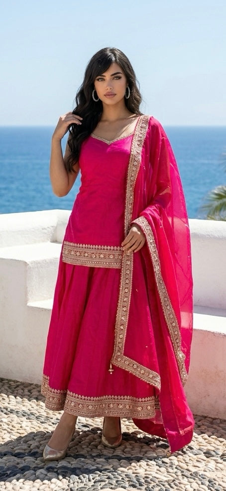 Red silk Sharara set