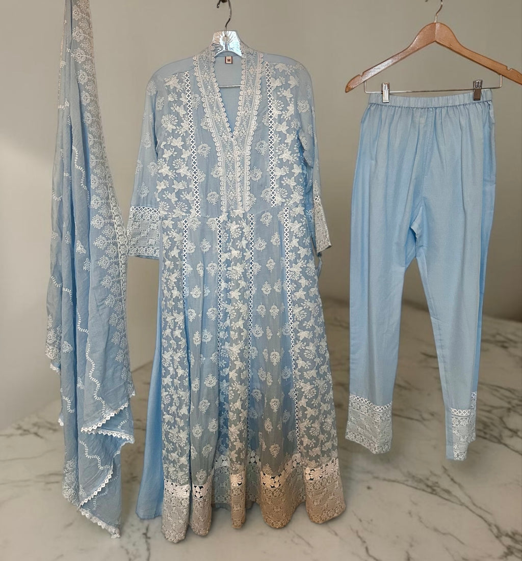 Light blue chikankari suit