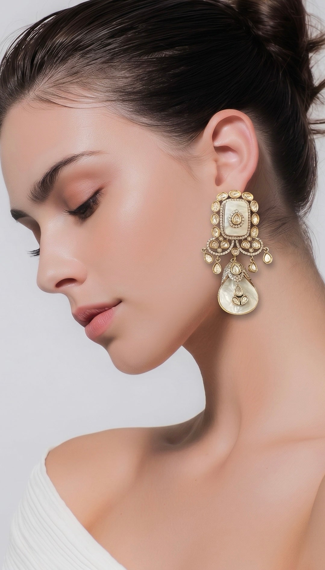 White stone kundan earrings