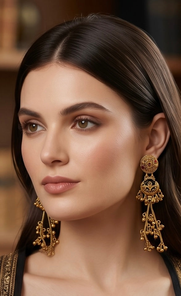 Ruby n black stone Kashmiri earrings