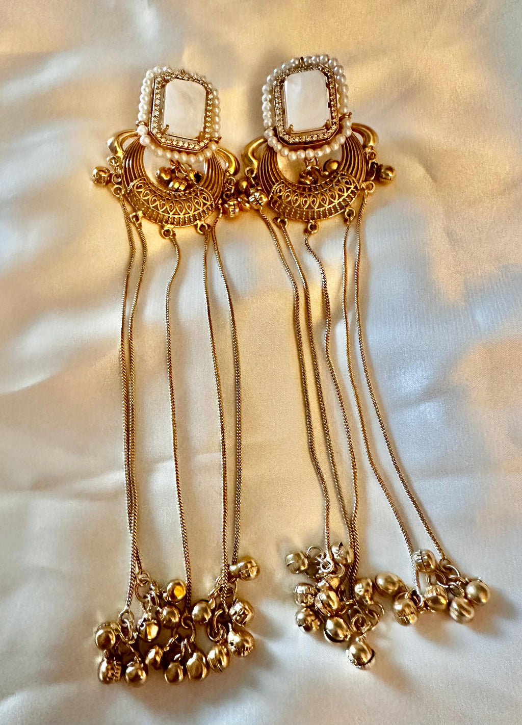 White stone long earrings