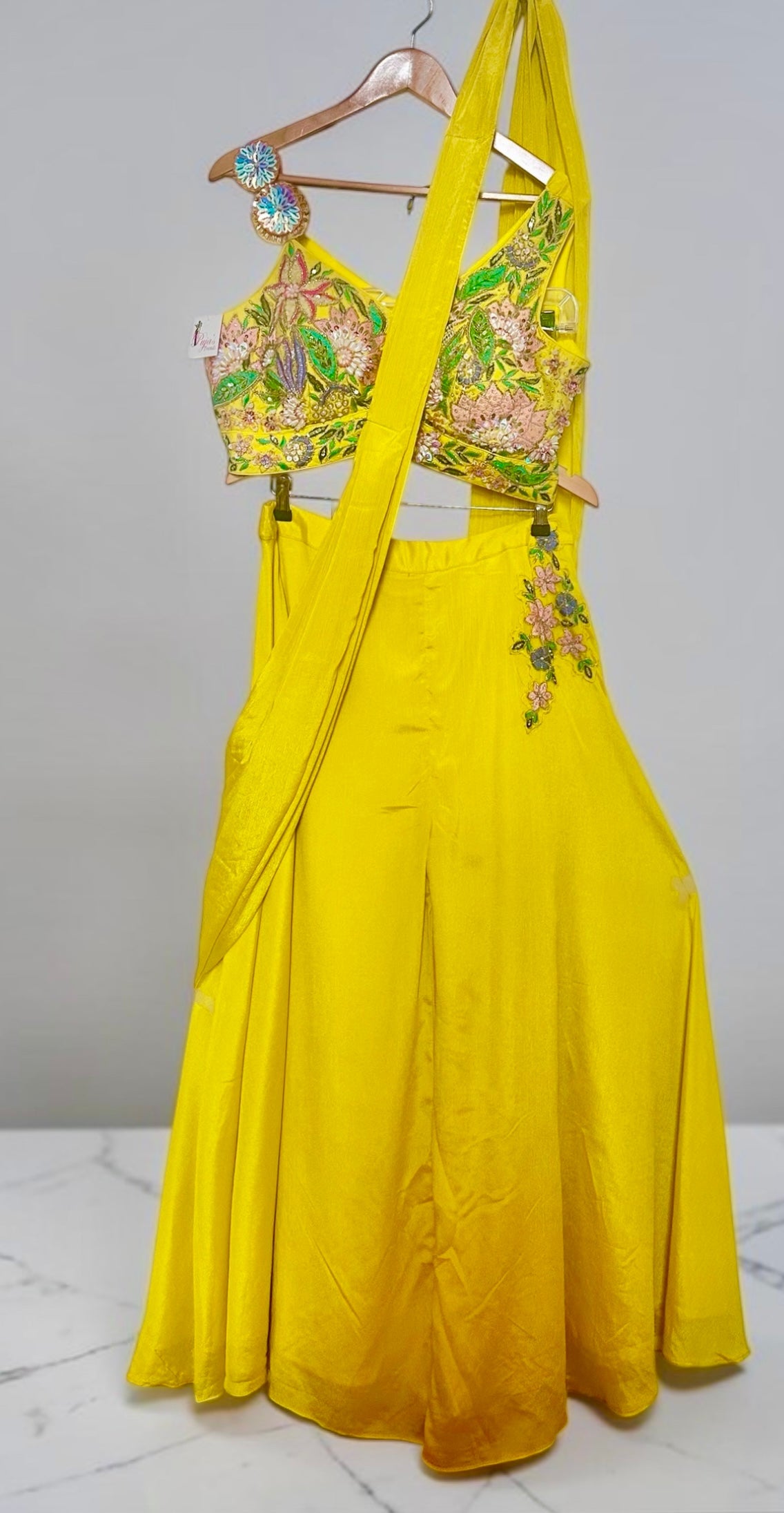 Bright yellow palazzo drape