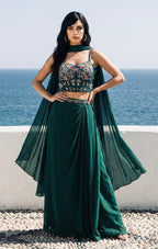 Emerald green dhoti skirt set