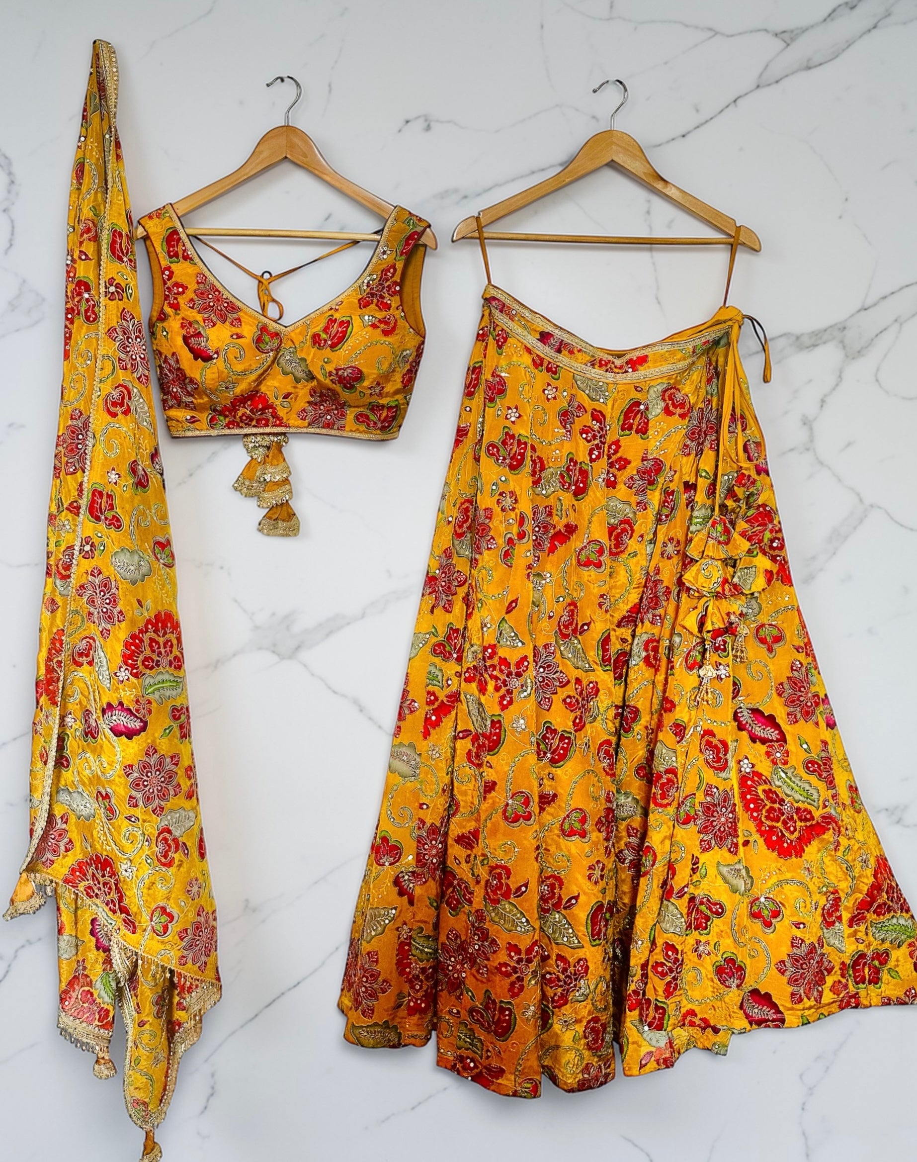 Mustard yellow floral lehenga