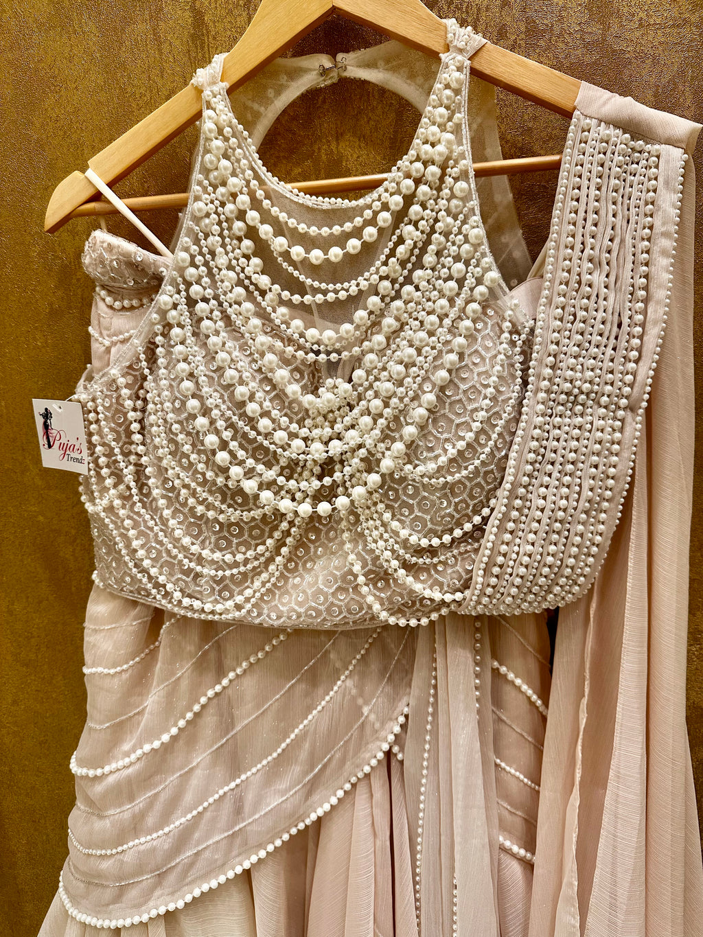 Ivory lehenga drape