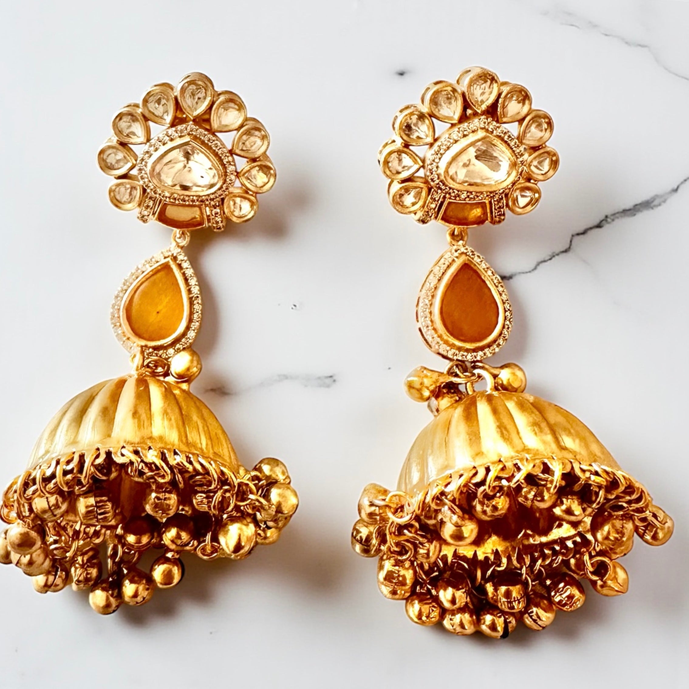 Yellow stone kundan jhumkaas