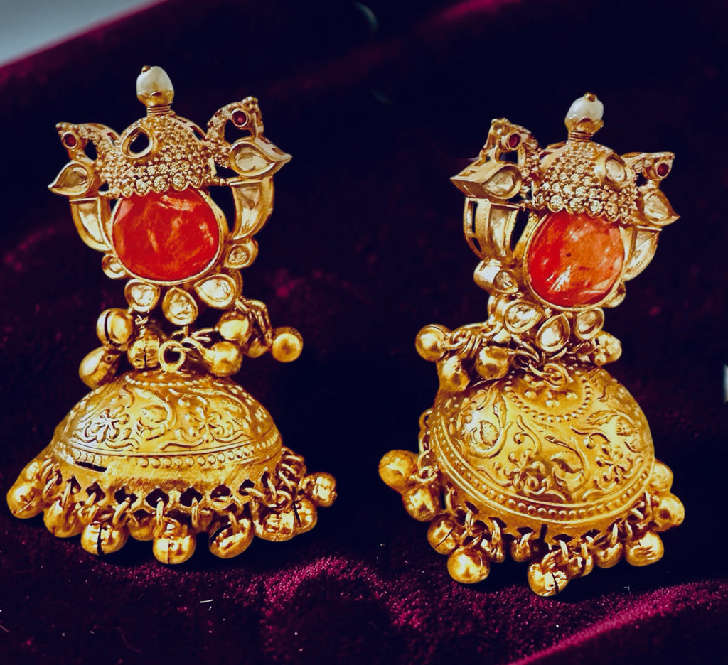 Orange stone kundan jhumkaas