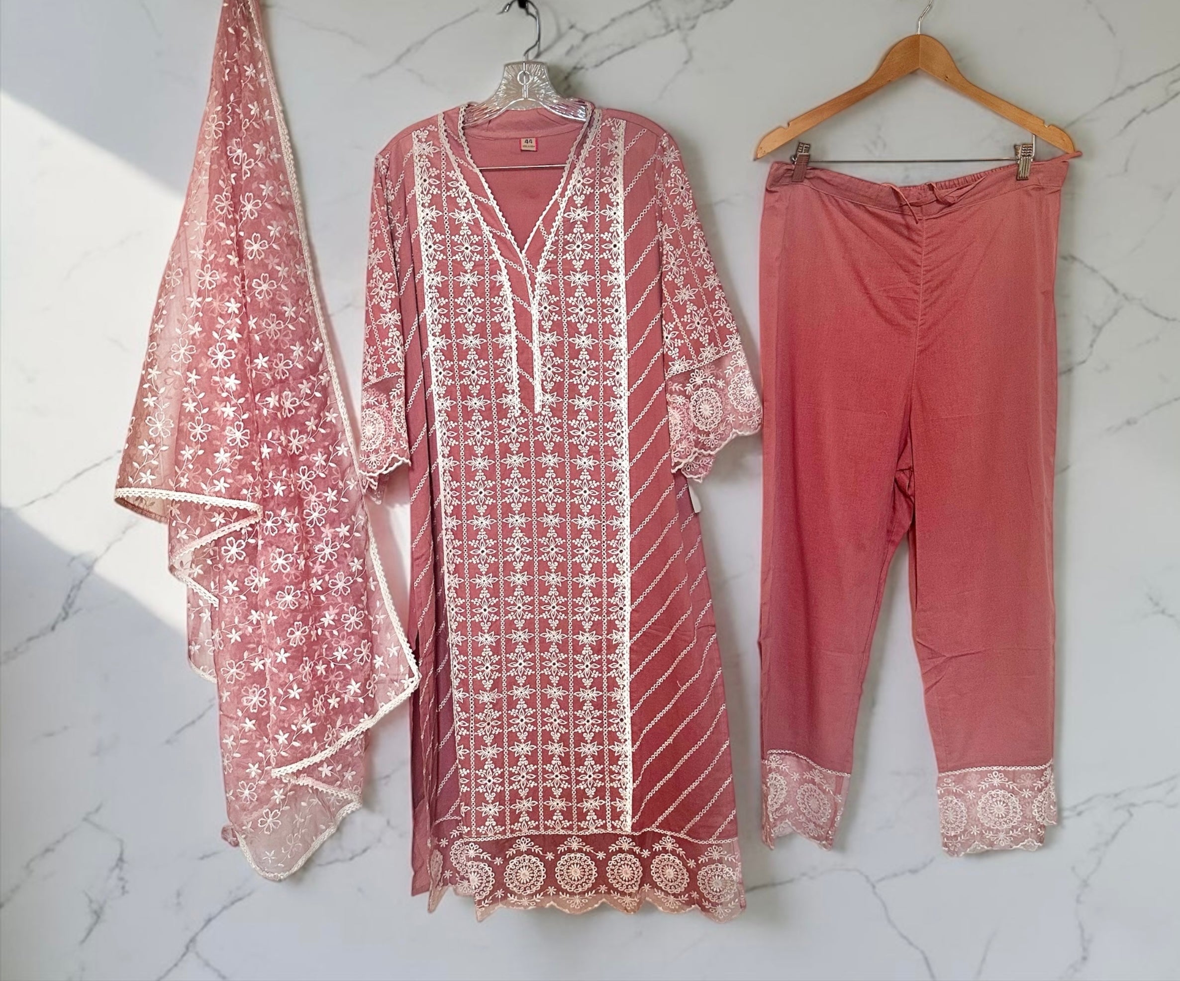 Turkish rose chikankari suit