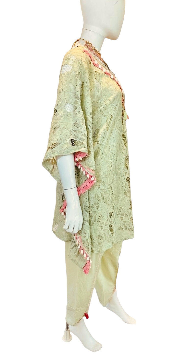 Sea-green lace kaftaan set