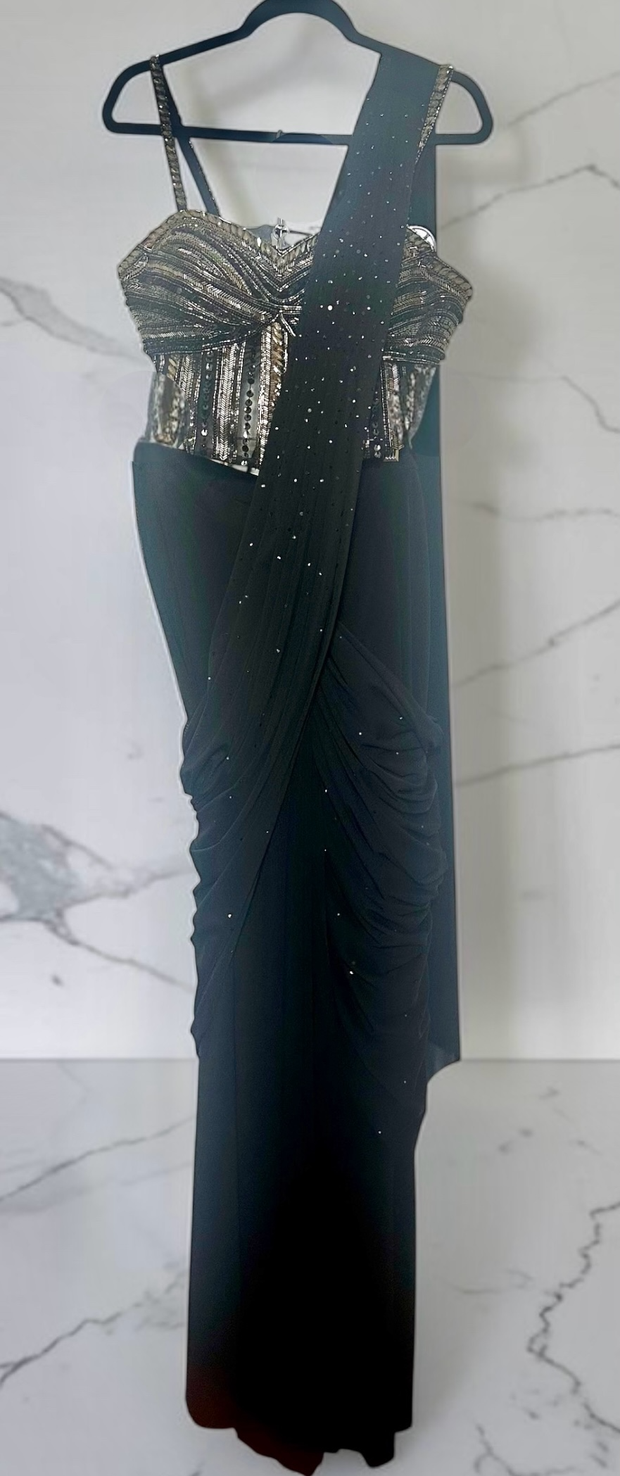 Black Lycra stitched saree