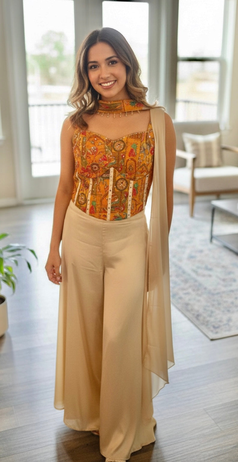 Yellow corset palazzo set