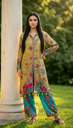 Yellow n blue printed co- ord set