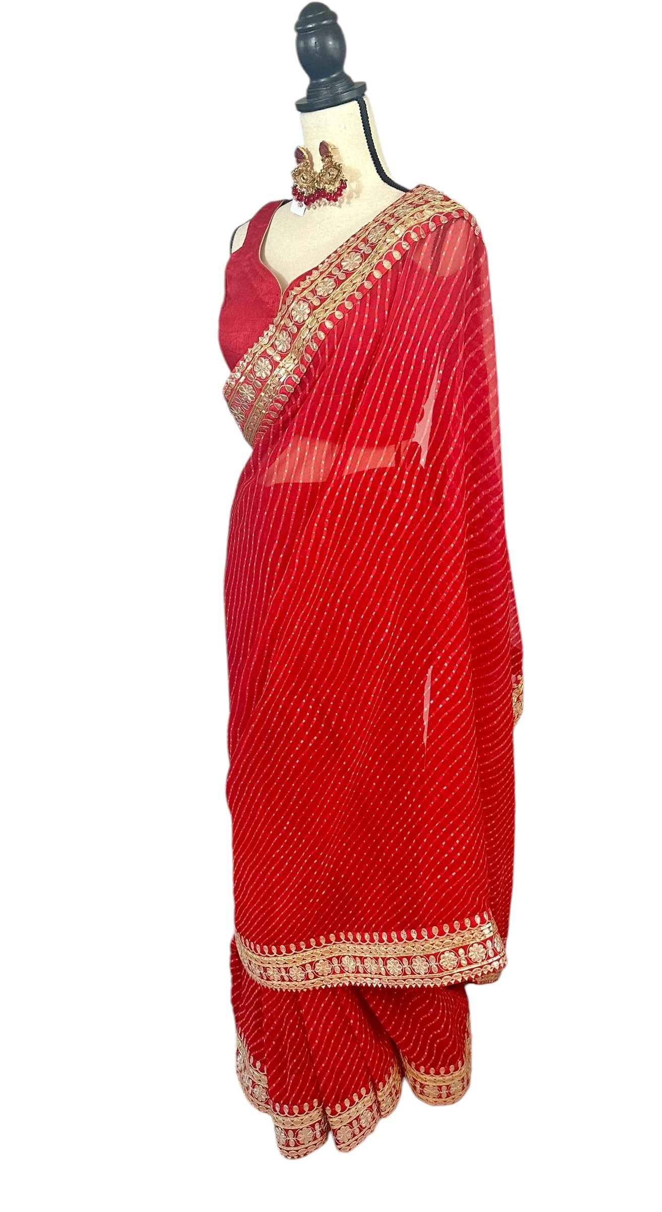 Red lehriya saree