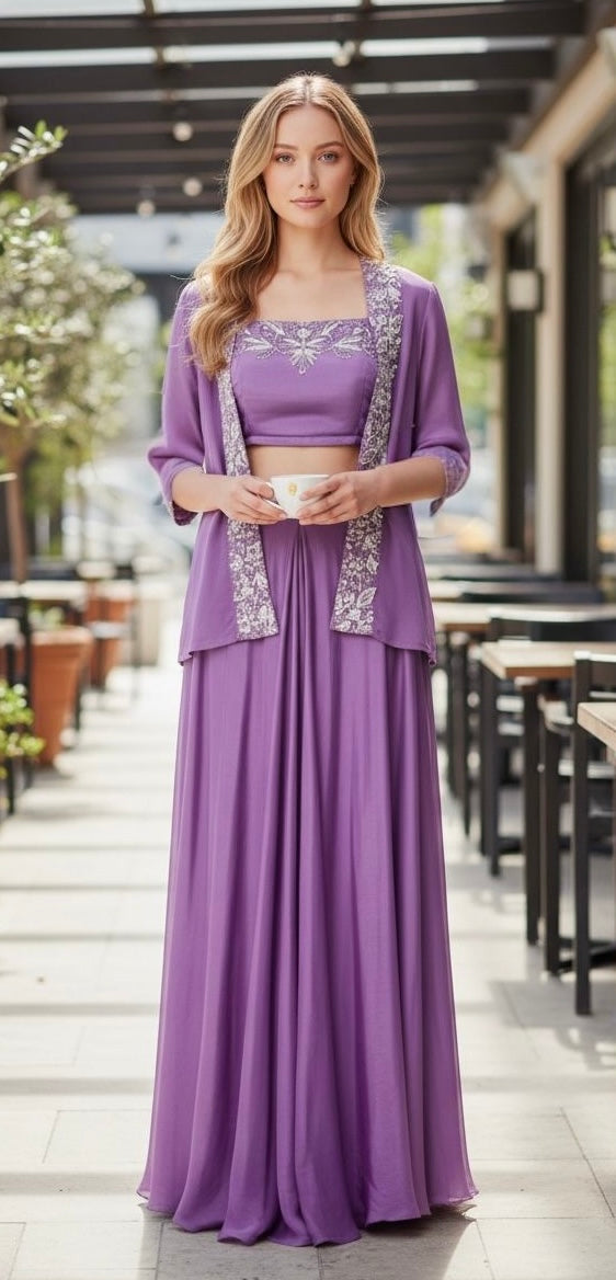 Purple dhoti skirt set