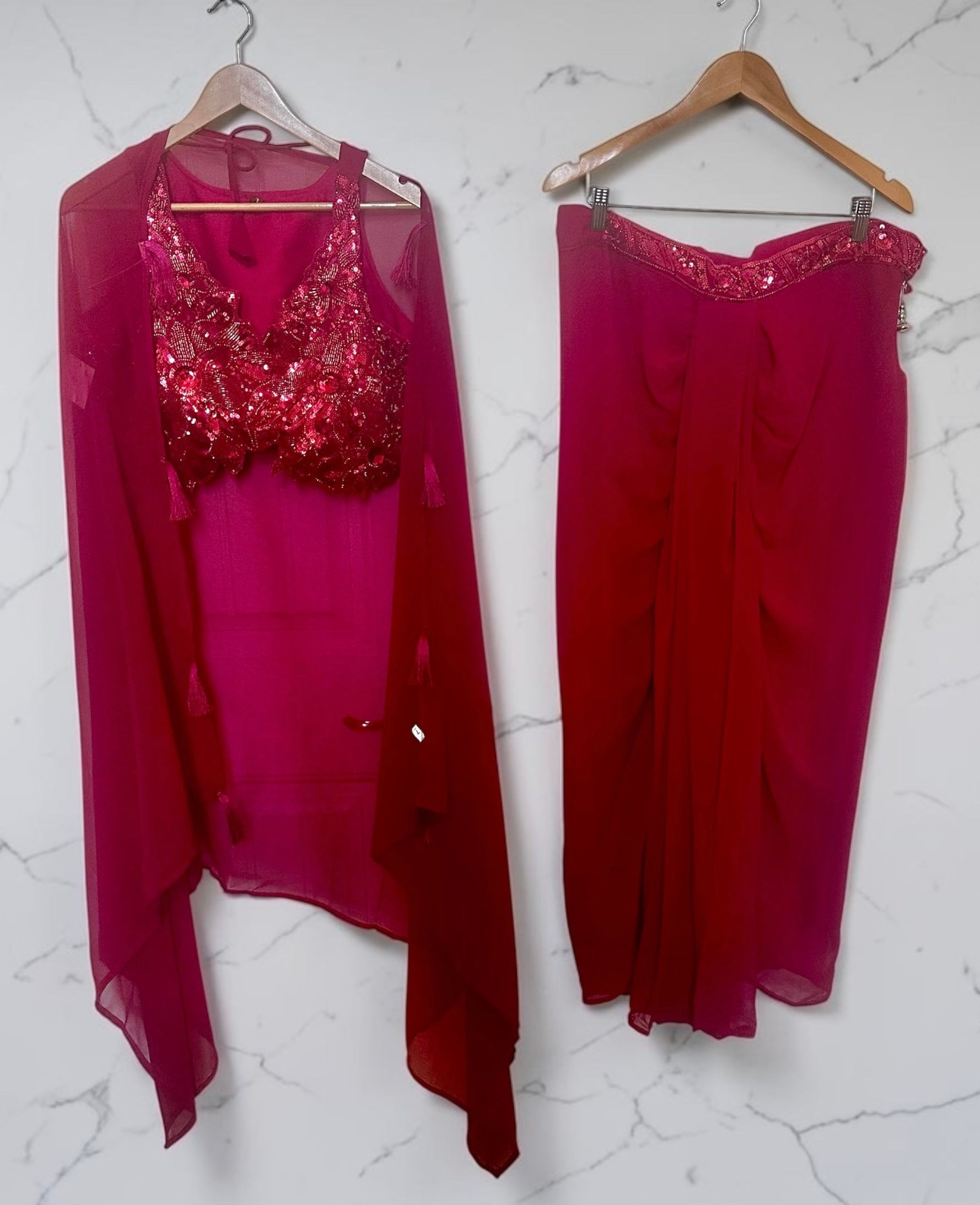 Maroonish red dhoti skirt set
