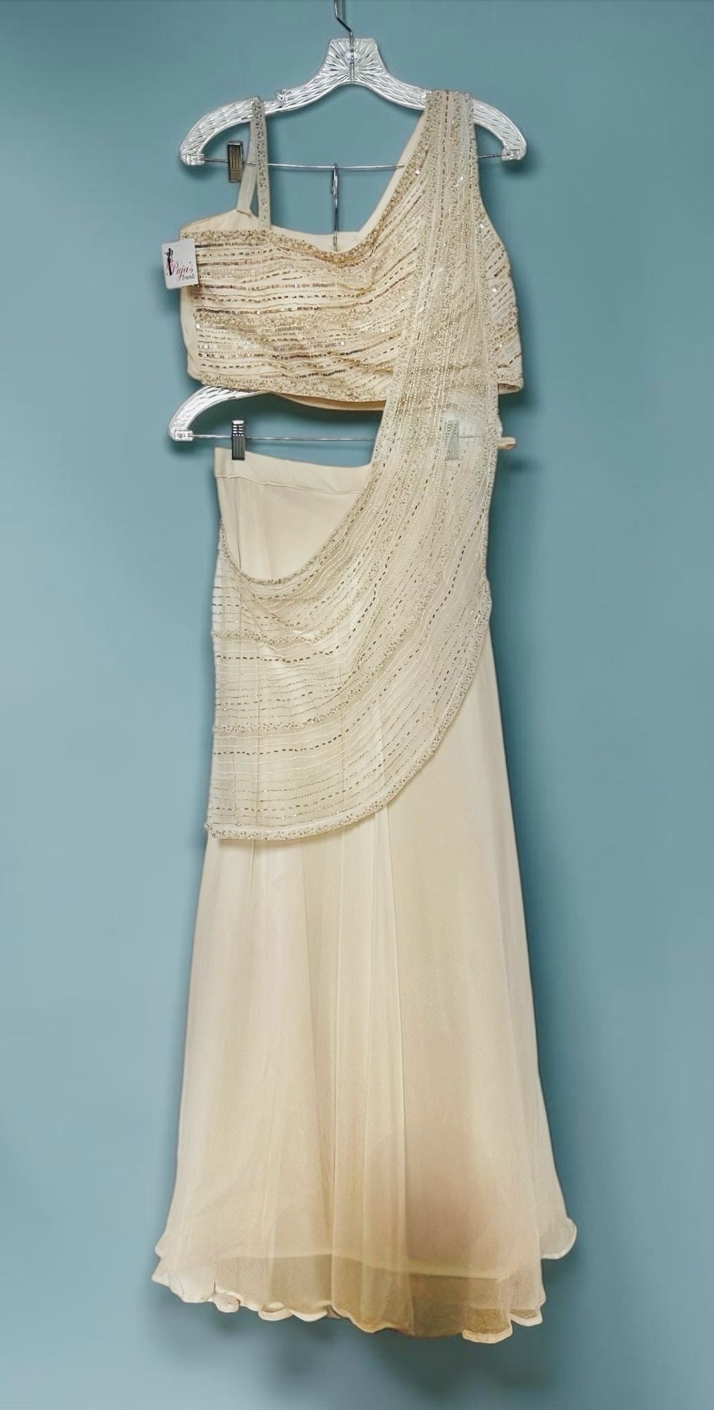 Ivory lehenga saree drape