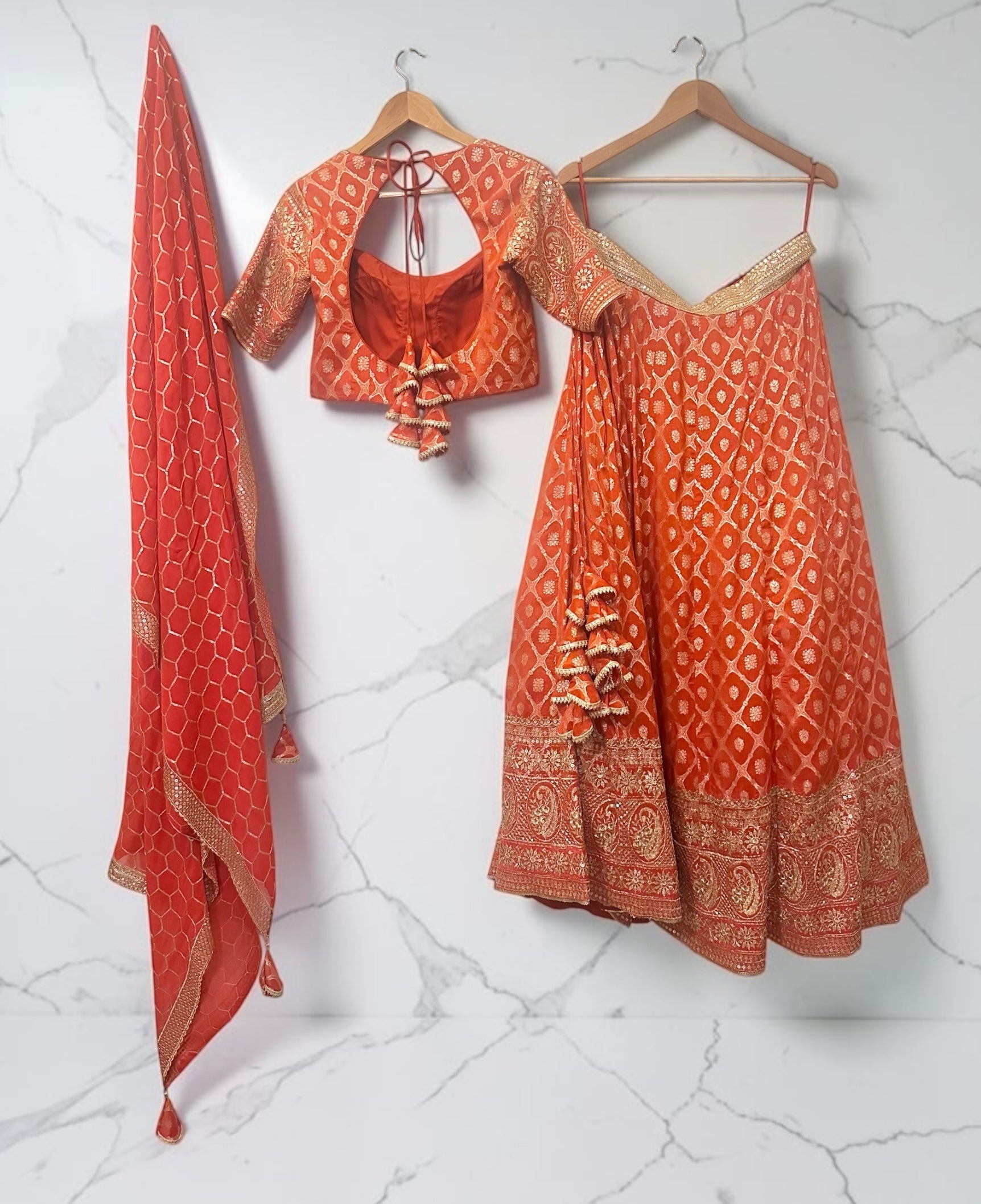 Orange benarasi silk lehenga set