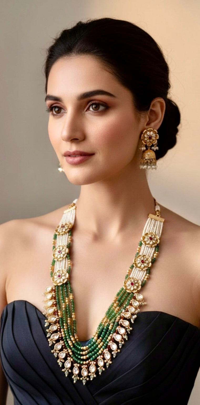 Mint green with pearls n kundan set