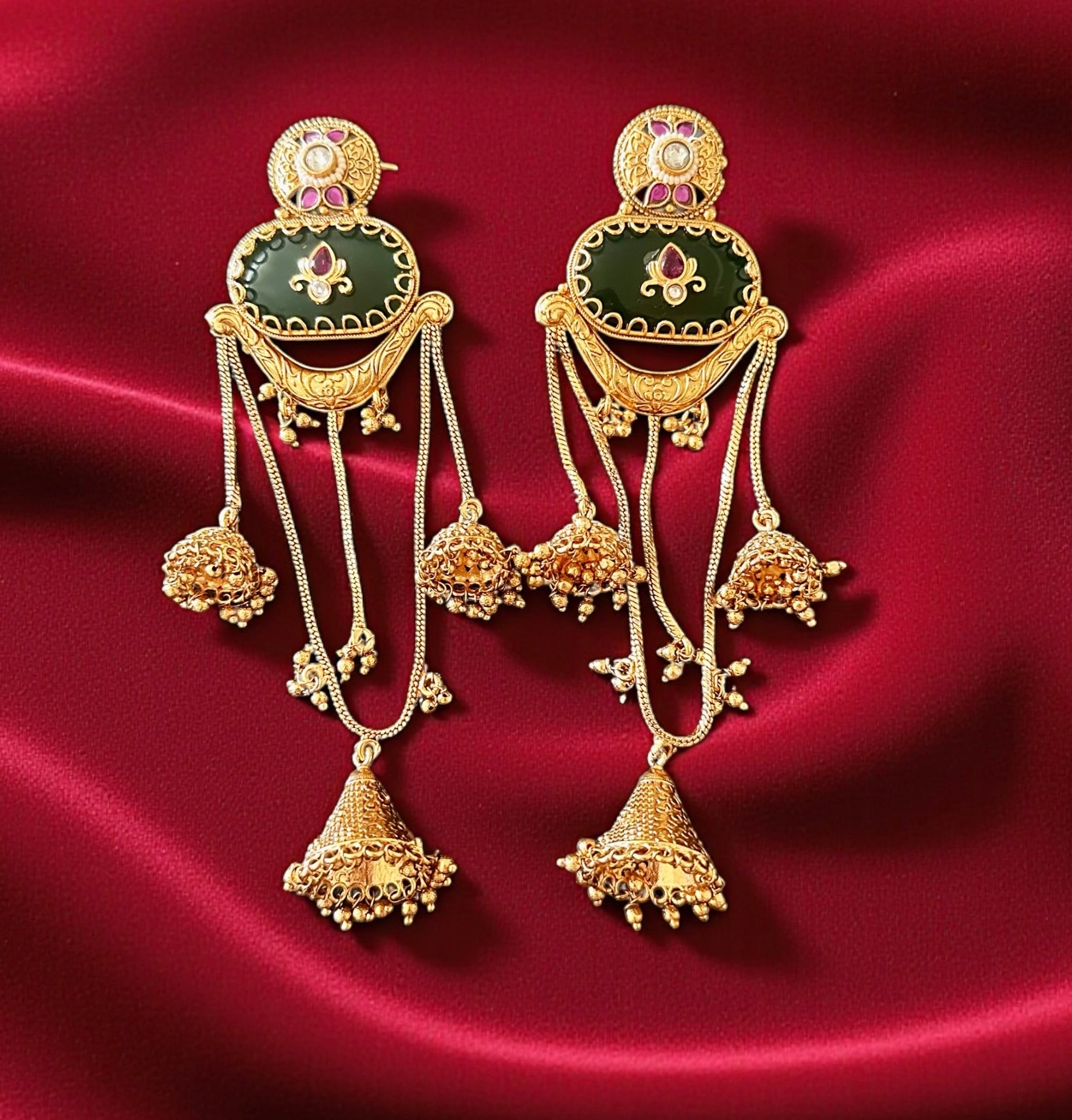 Emerald green jhumkaa earrings