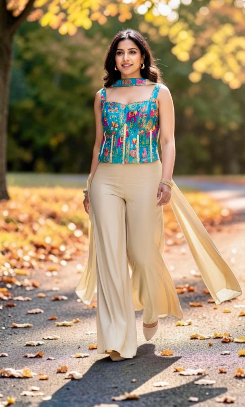 Turquoise corset palazzo set