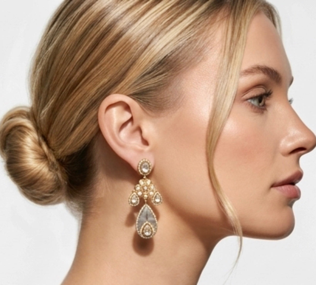 White stone Polki earrings