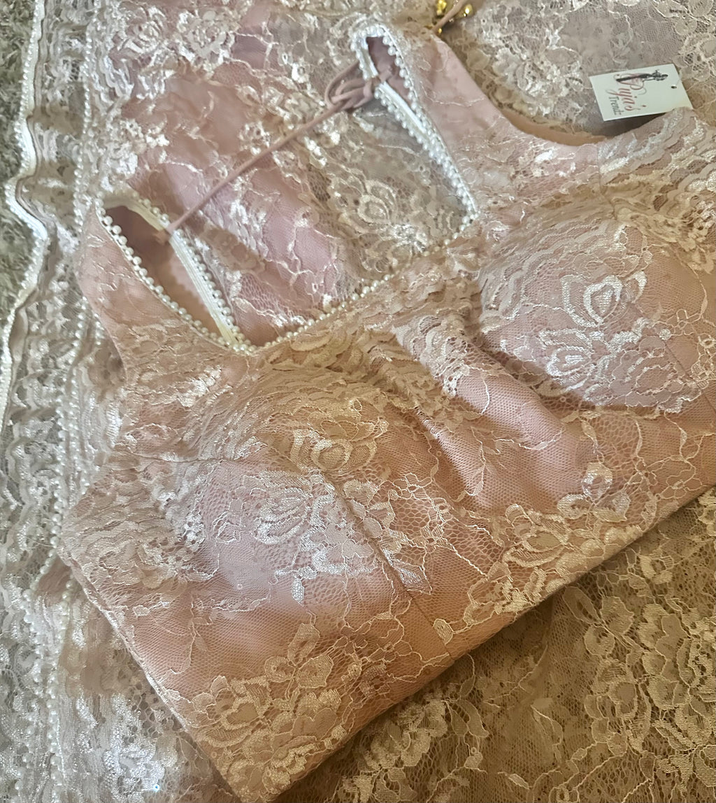 Pink chantley lace saree