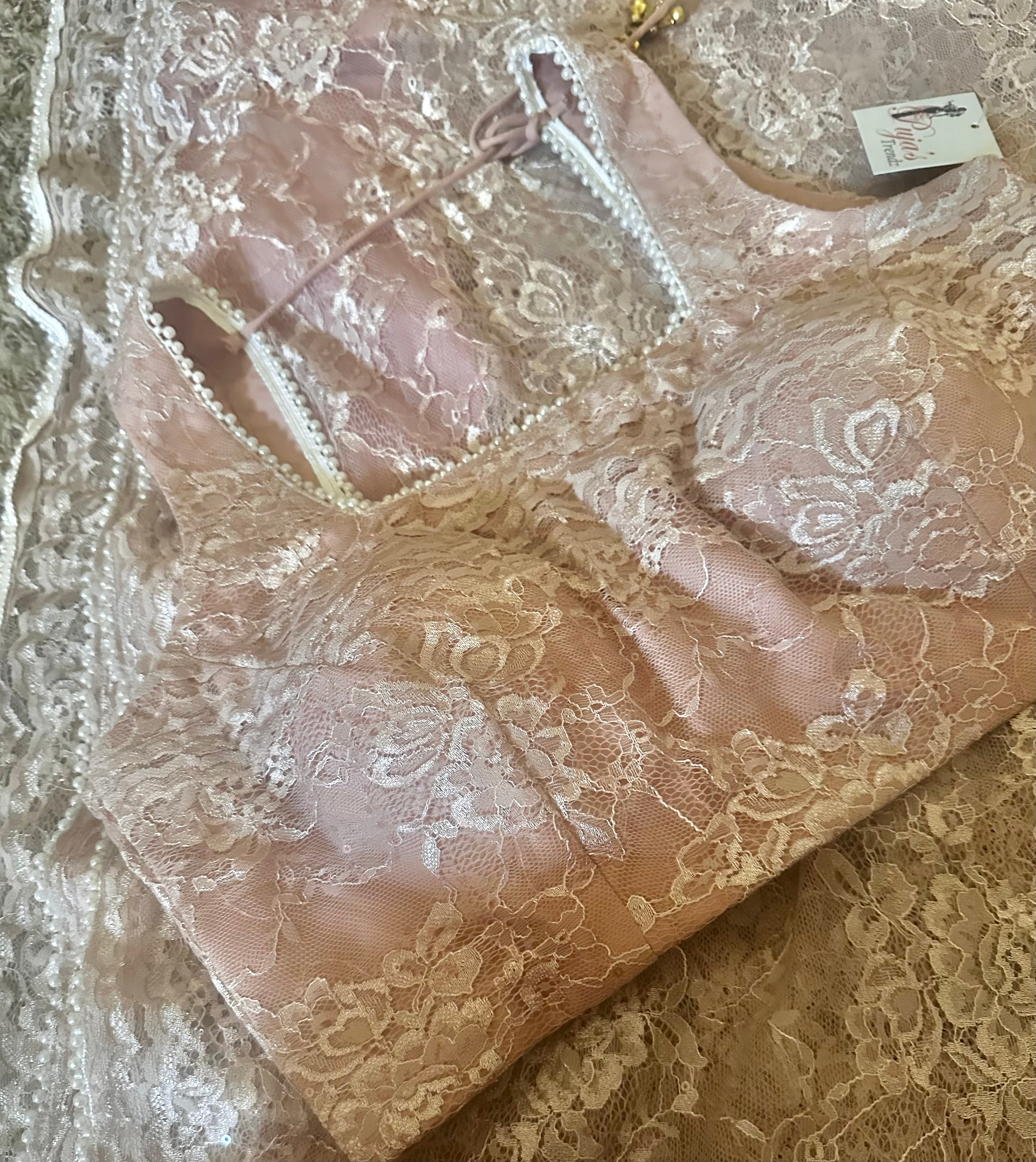 Pink chantley lace saree