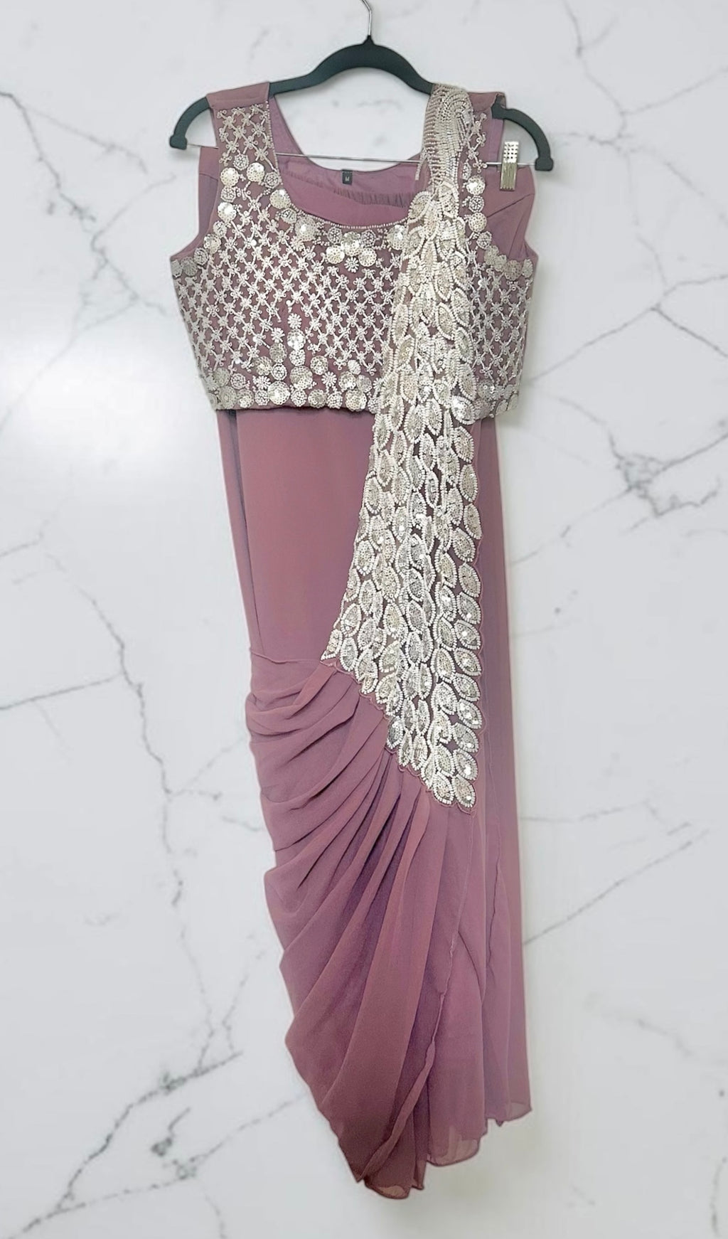 Lavender stitched saree